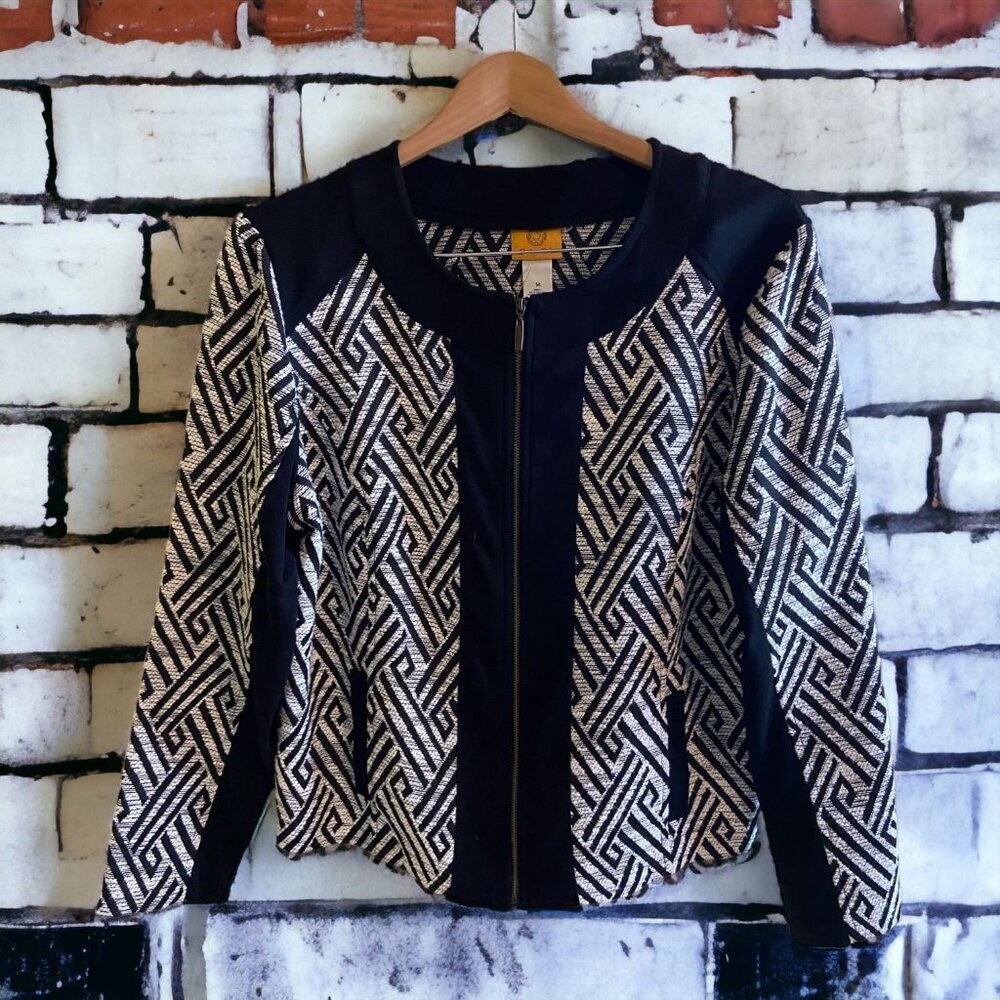 Black and White structured pattern Zip-Front Blazer with pockets 🖤🤍🖤
